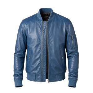 Men’s Blue Leather Bomber Jacket
