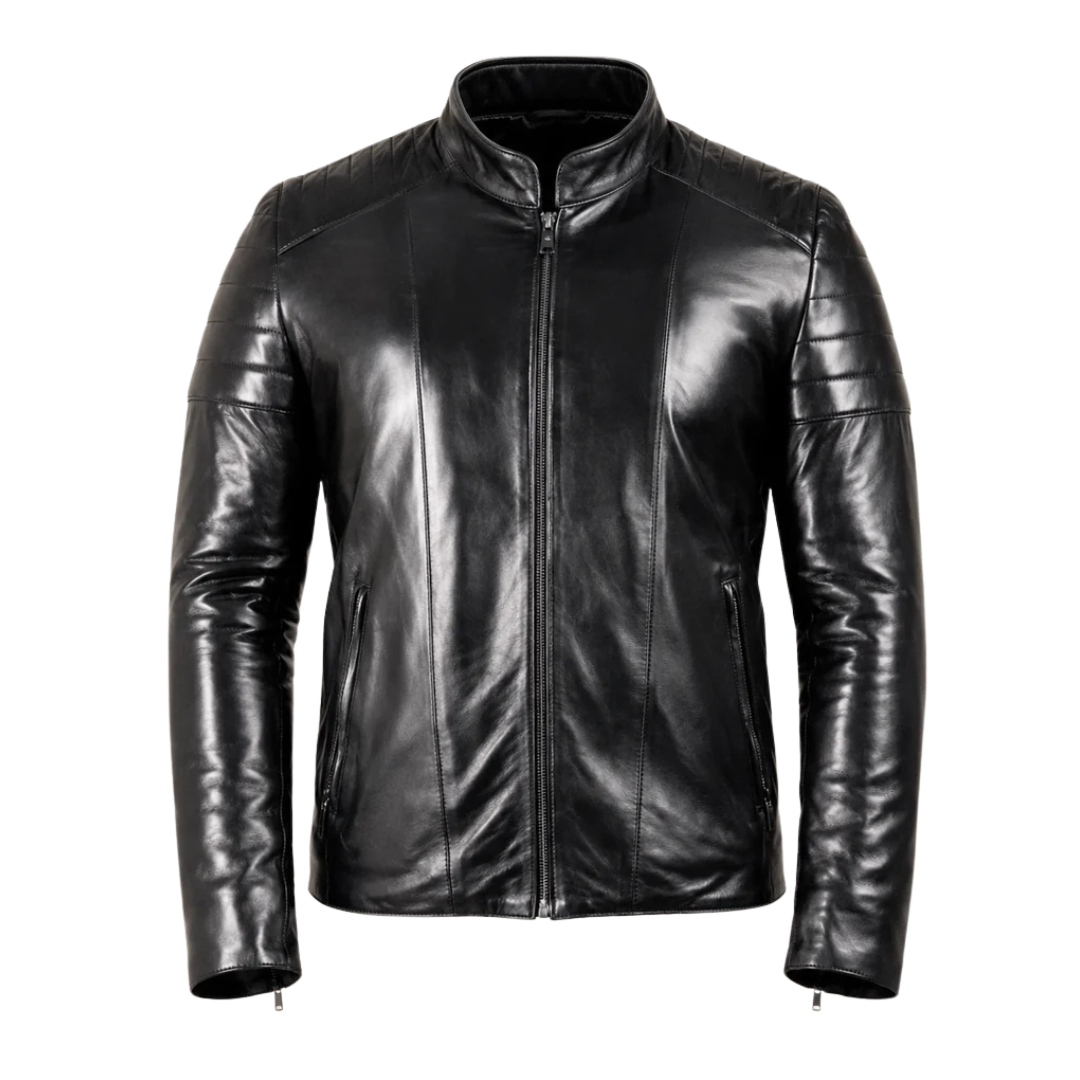 Men's Black Sheepskin Leather Biker Jacket