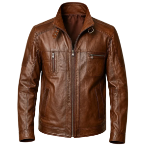 Men’s Brown Leather Biker Jacket