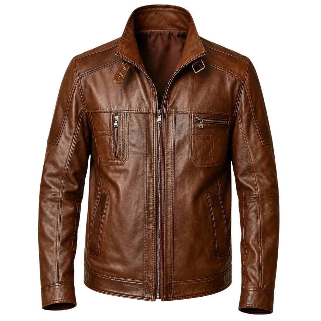 Men's Brown Leather Biker Jacket